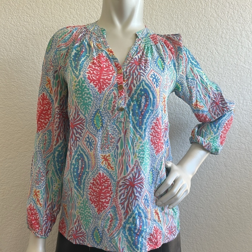 Lilly Pulitzer Silk Multicolor Long sleeve tunic Top